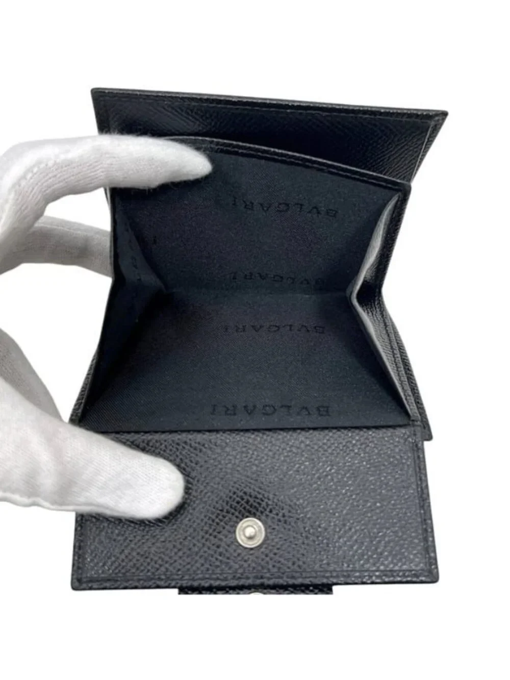 Bvlgari Bifold Wallet Black Gray Leather Hook Mini Compact